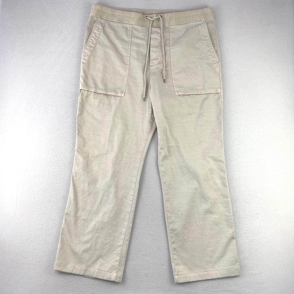 James Perse Mixed Media Cargo Pants Women 4 Tan Casual Elastic Waist